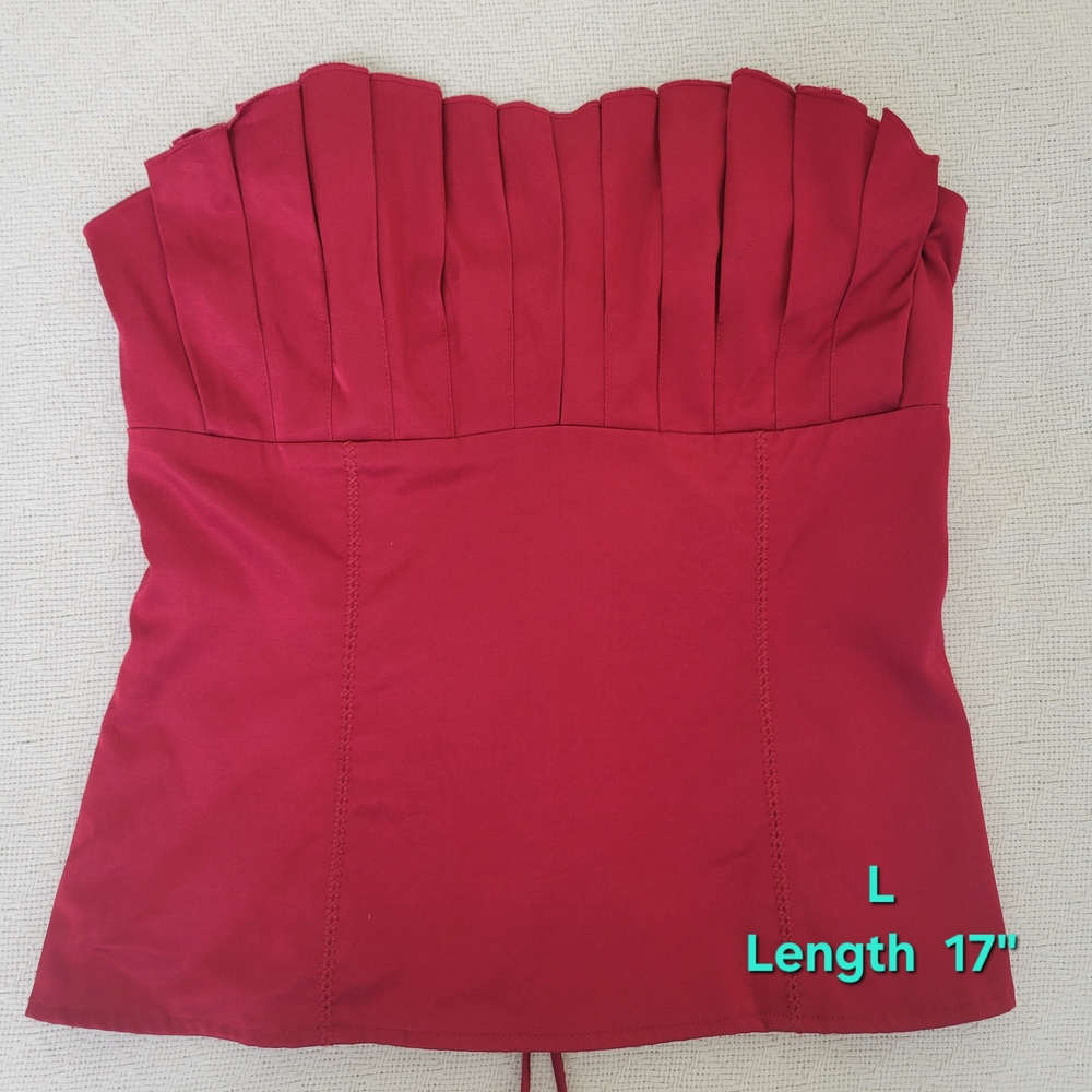 Bebe Red Strapless Pleated Bustier Dress